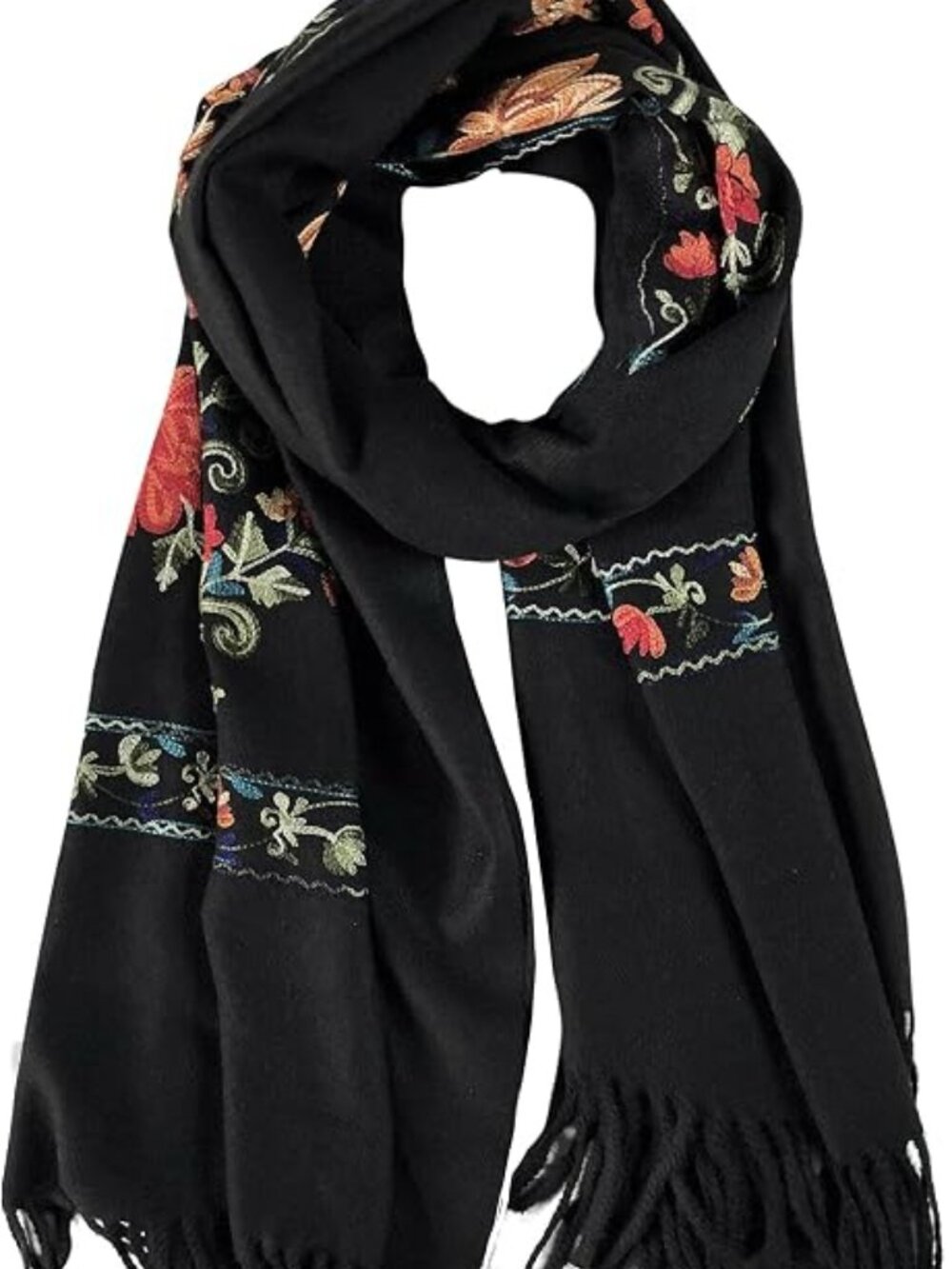 Women's Elegant Embroidered Tassel Shawl – Oversized Long Scarf Wrap